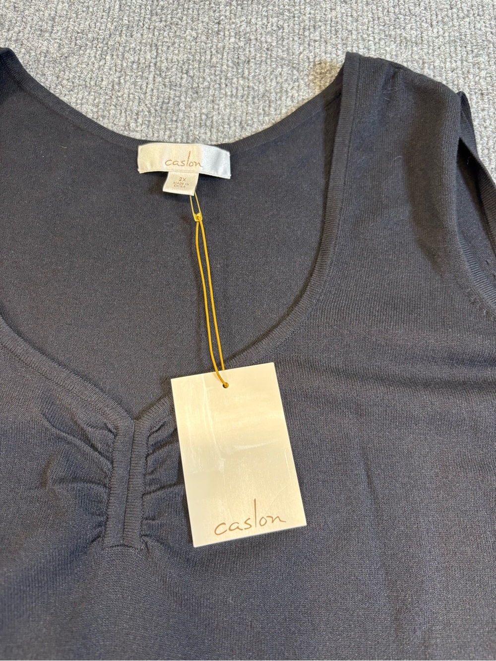 Caslon Nordstrom Black Ruched V Neck Tank Top 2X Plus Rayon Blend NWT - Picture 8 of 11